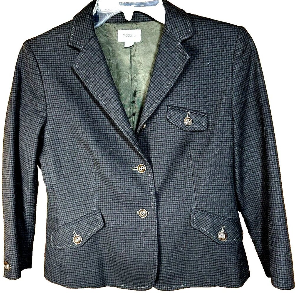 Fossil Plaid Blazer Sz 0  Y2K Quiet Luxury Preppy Chic Vintage Modern Jacket